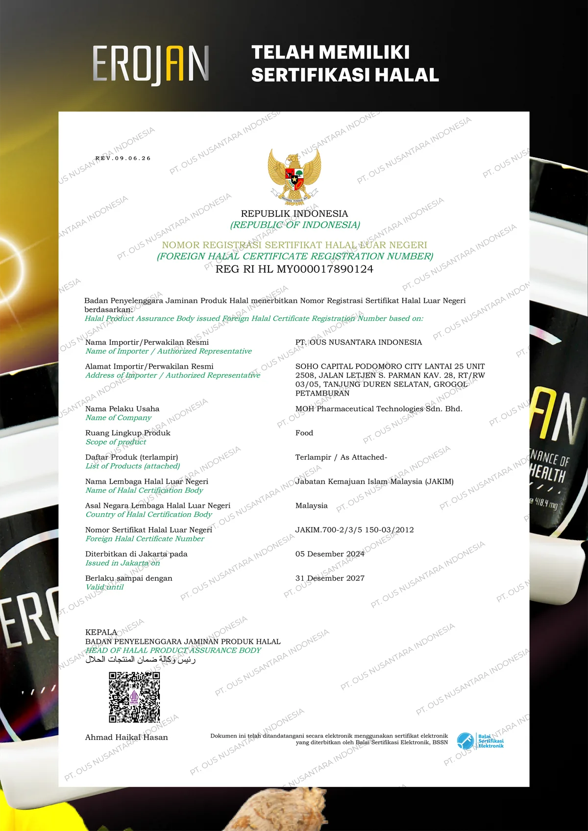 Sertifikat Halal Erojan